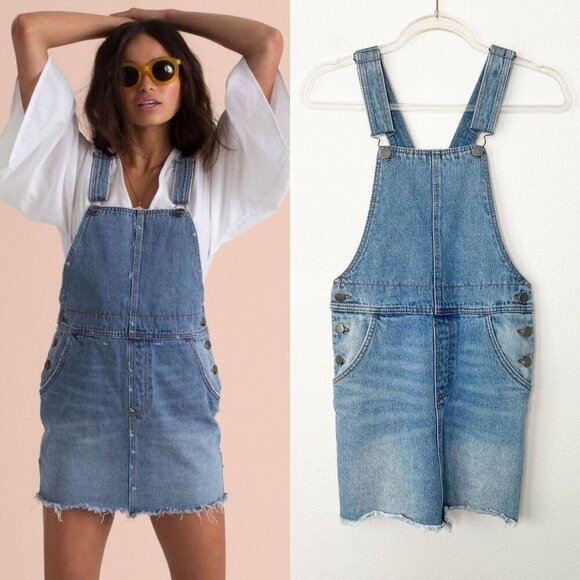 Billabong x Sincerely Jules Fade Away Denim Overalls Dress Womens XS - Picture 1 of 8